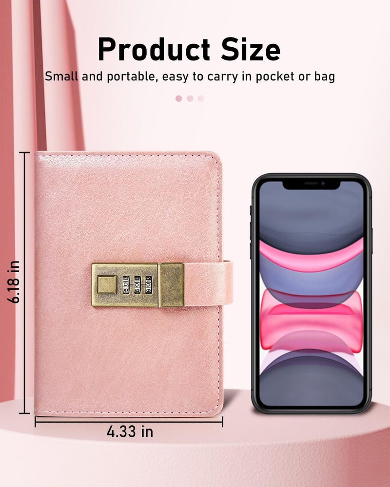 WEMATE A6 Journal with Lock - Vintage PU Leather Diary with Pen - Perfect for Men and Women - 4.3X 6.18in Rose Gold Keep Your Secrets Safe - Image 2
